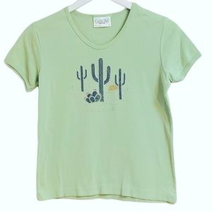 Women’s Short Sleeved Arizona Embellished Tee Shirt Green Metallic Size Small